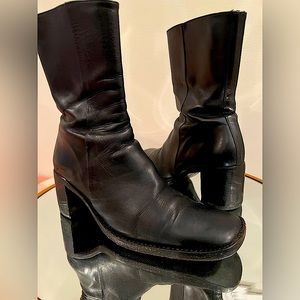 FREELANCE Paris black leather mid calf / heeled boot / square toe / vintage